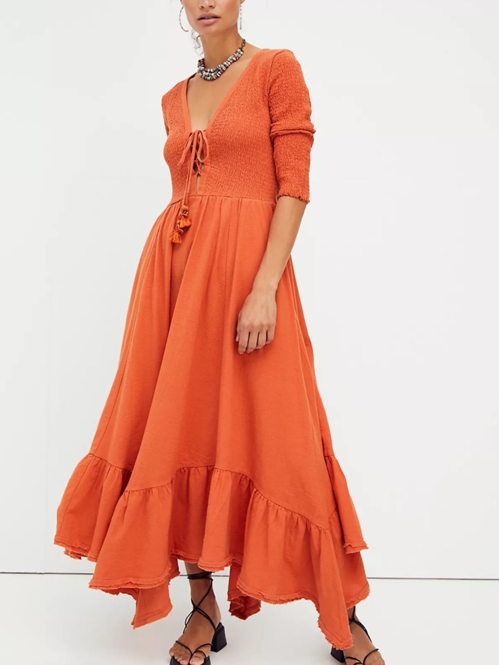 Free People Perfect Solution Boho Maxi Dress Orange